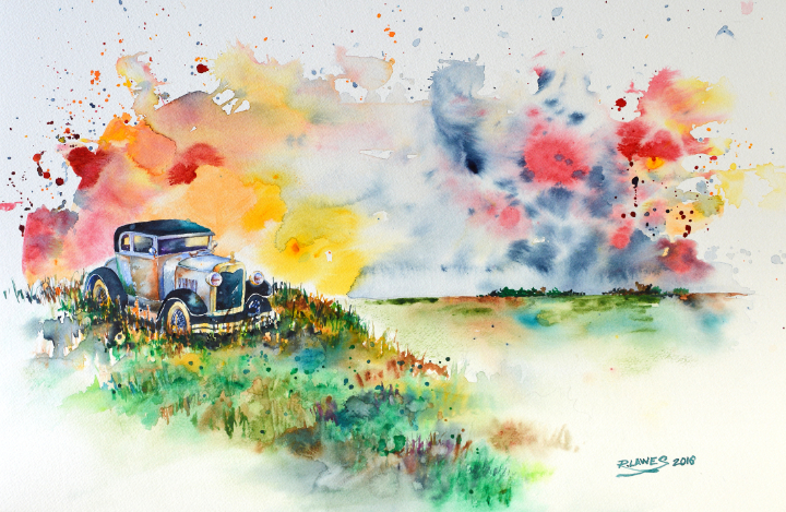 King of the Hill Watercolor